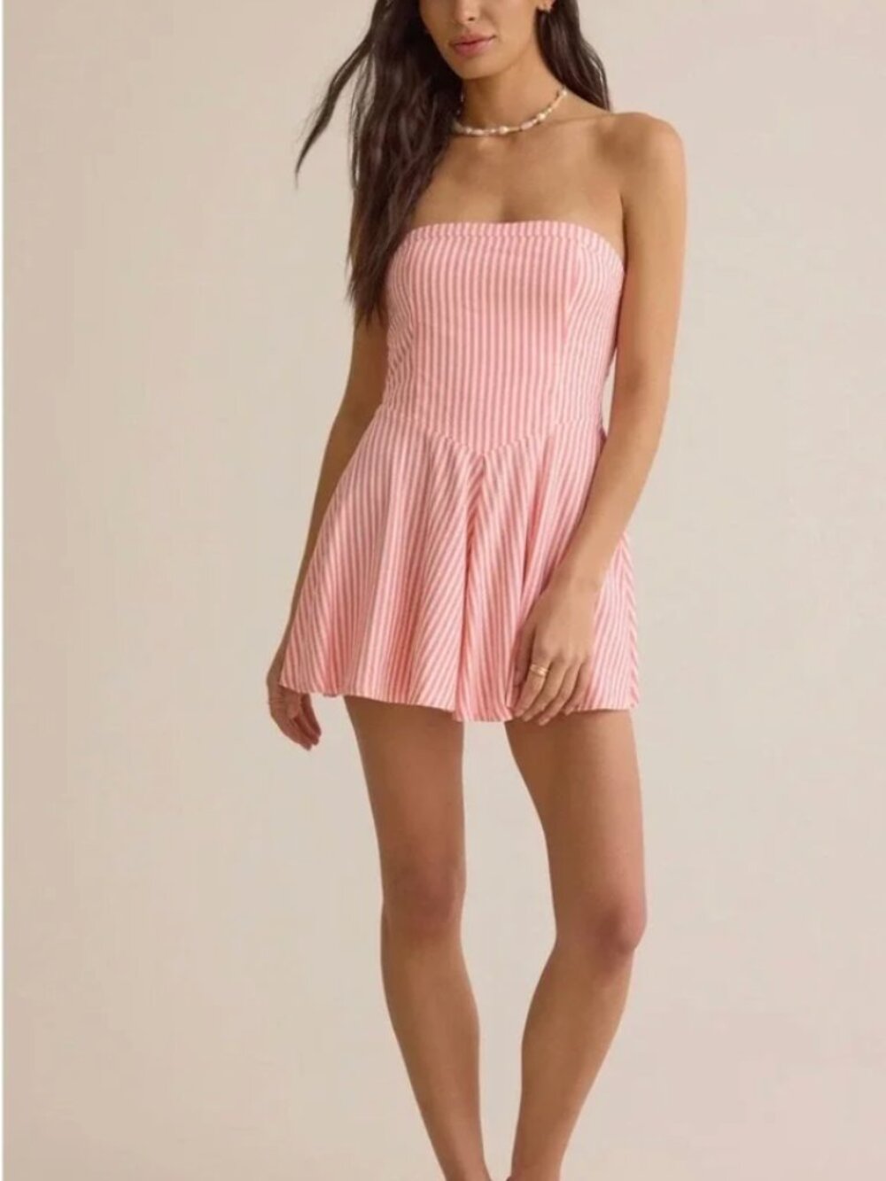 Altar'd State Carlie Coral Ivory Stripe Strapless Romper S